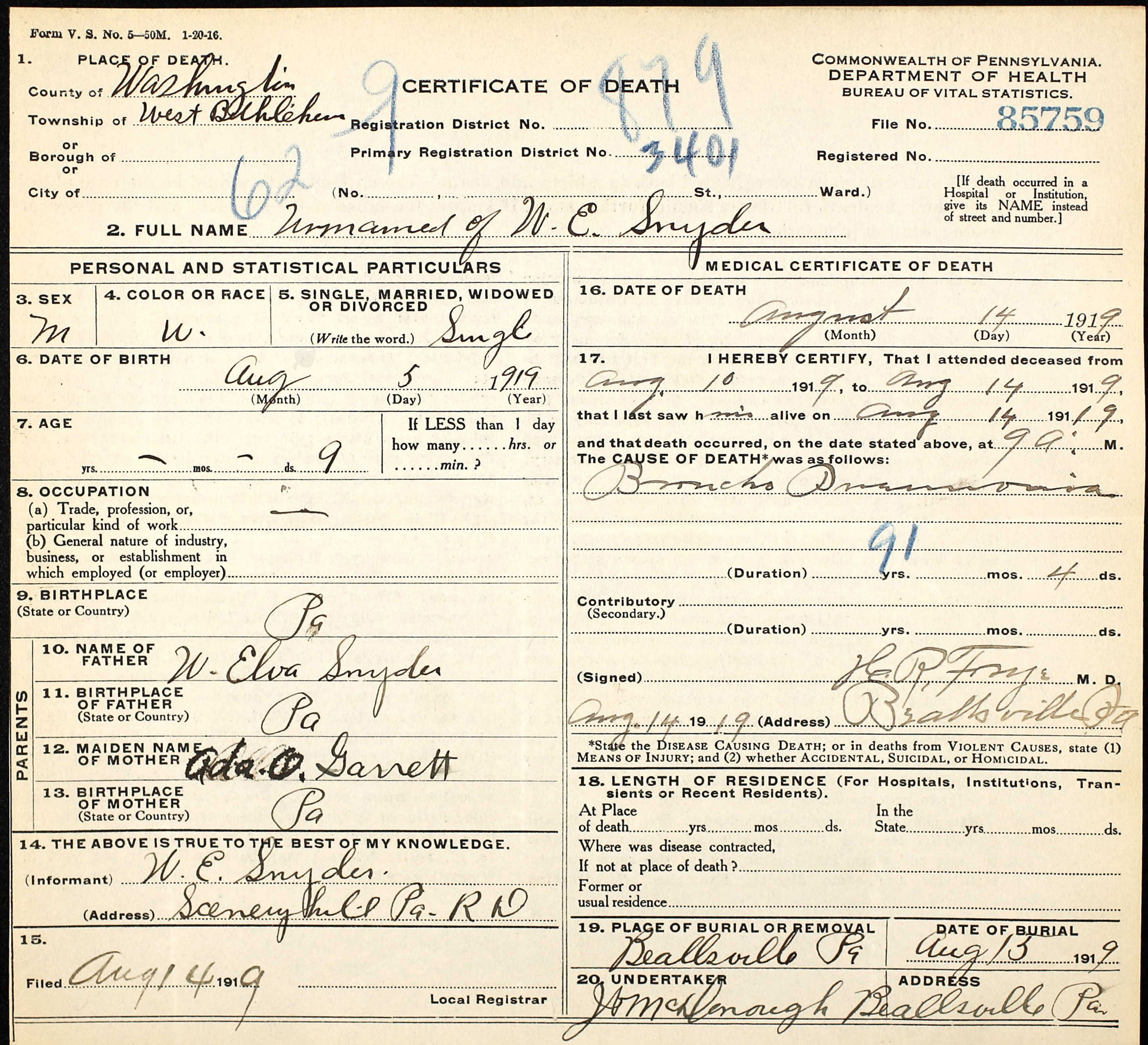 death certificate